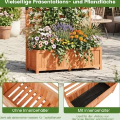 Vertikales Hochbeet aus Fichtenholz mit Spalier & Drainage Blumenkasten mit Sichtschutz Orange