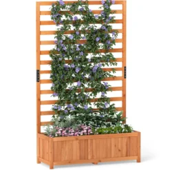 Vertikales Hochbeet aus Fichtenholz mit Spalier & Drainage Blumenkasten mit Sichtschutz Orange