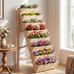Vertikales Hochbeet mit 8 Etagen aus Tannenholz Blumenbeet mit Pflanzkästen Blumentreppe Natur