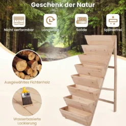 Vertikales Hochbeet mit 8 Etagen aus Tannenholz Blumenbeet mit Pflanzkästen Blumentreppe Natur