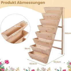 Vertikales Hochbeet mit 8 Etagen aus Tannenholz Blumenbeet mit Pflanzkästen Blumentreppe Natur