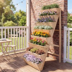 Vertikales Hochbeet mit 8 Etagen aus Tannenholz Blumenbeet mit Pflanzkästen Blumentreppe Natur