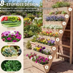 Vertikales Hochbeet mit 8 Etagen aus Tannenholz Blumenbeet mit Pflanzkästen Blumentreppe Natur