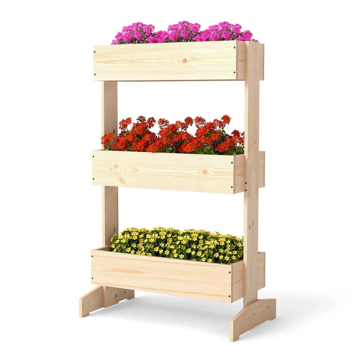 Vertikales Hochbeet mit 3 Etagen Blumenbeet mit 3 Pflanzkästen Gartenbeet Tannenholz Natur 69 x 39 x 109 cm