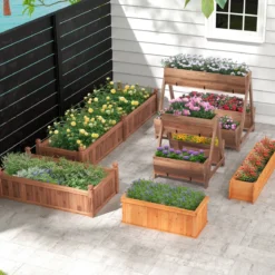 Vertikales Hochbeet mit 2 Etagen & 3 Pflanzkästen & Ablauflöchern Blumenbeet 66 x 73 x 73 cm Braun