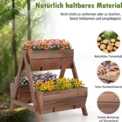 Vertikales Hochbeet mit 2 Etagen & 3 Pflanzkästen & Ablauflöchern Blumenbeet 66 x 73 x 73 cm Braun
