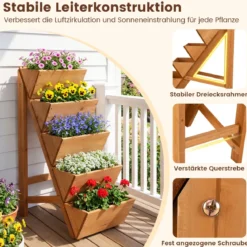 Vertikales Hochbeet mit 5 Etagen aus Tannenholz Blumenbeet mit Pflanzkästen Blumentreppe Orange
