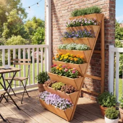 Vertikales Hochbeet mit 5 Etagen aus Tannenholz Blumenbeet mit Pflanzkästen Blumentreppe Orange