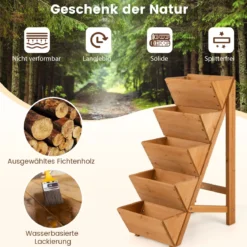 Vertikales Hochbeet mit 5 Etagen aus Tannenholz Blumenbeet mit Pflanzkästen Blumentreppe Orange