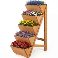 Vertikales Hochbeet mit 5 Etagen aus Tannenholz Blumenbeet mit Pflanzkästen Blumentreppe Orange