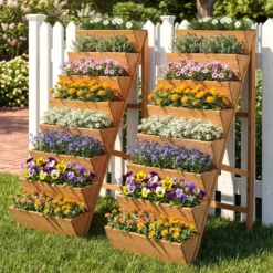 Vertikales Hochbeet mit 8 Etagen aus Tannenholz Blumenbeet mit Pflanzkästen Blumentreppe Orange