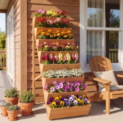 Vertikales Hochbeet mit 8 Etagen aus Tannenholz Blumenbeet mit Pflanzkästen Blumentreppe Orange