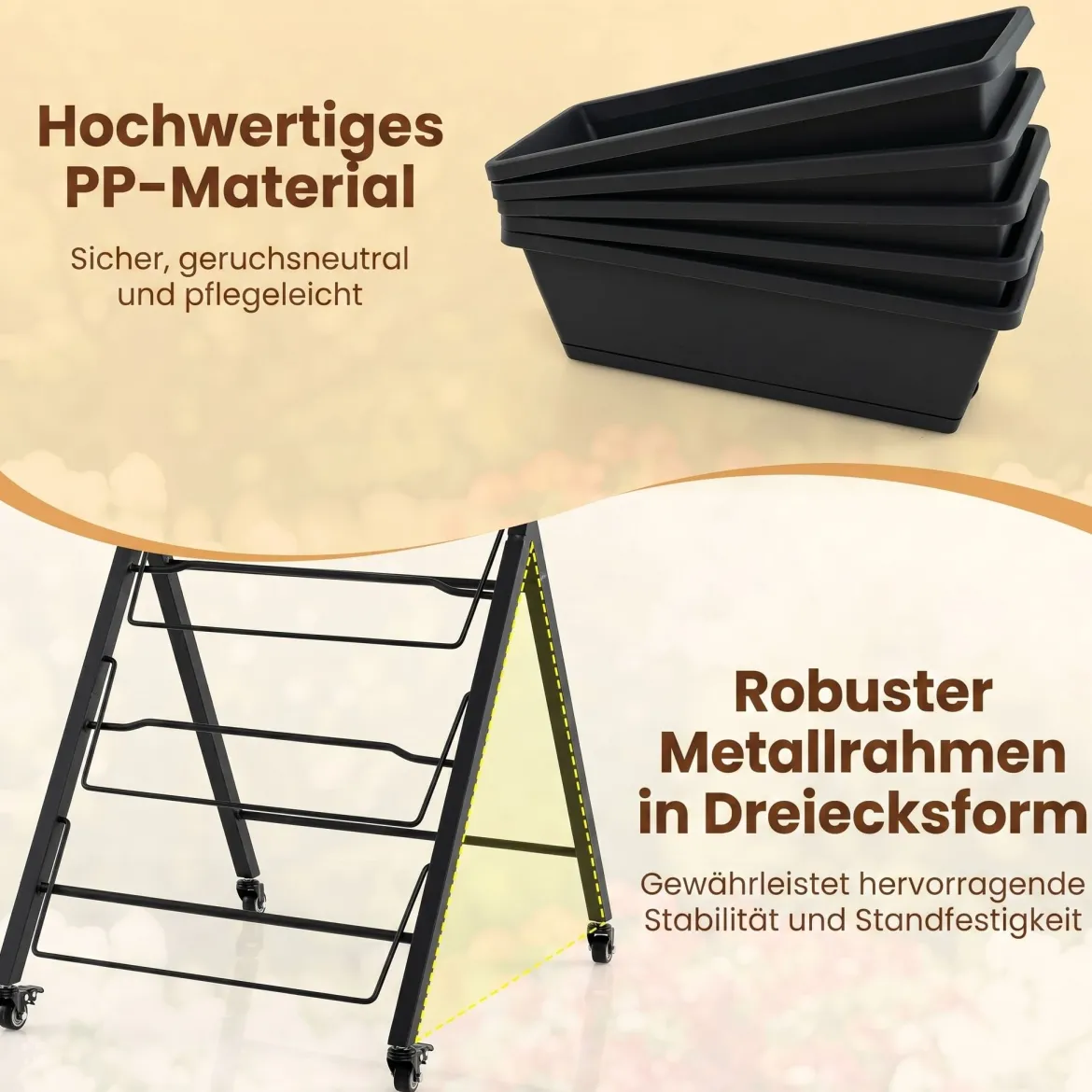 Vertikales Hochbeet mit Rollen 5 Etagen Blumentreppe aus Metall 57 x 68 x 117 cm