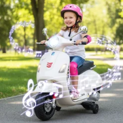 VESPA Kinder Motorrad mit LED-Scheinwerfer & Hupe Elektro Kindermotorrad Elektrofahrzeug Weiß