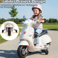 VESPA Kinder Motorrad mit LED-Scheinwerfer & Hupe Elektro Kindermotorrad Elektrofahrzeug Weiß