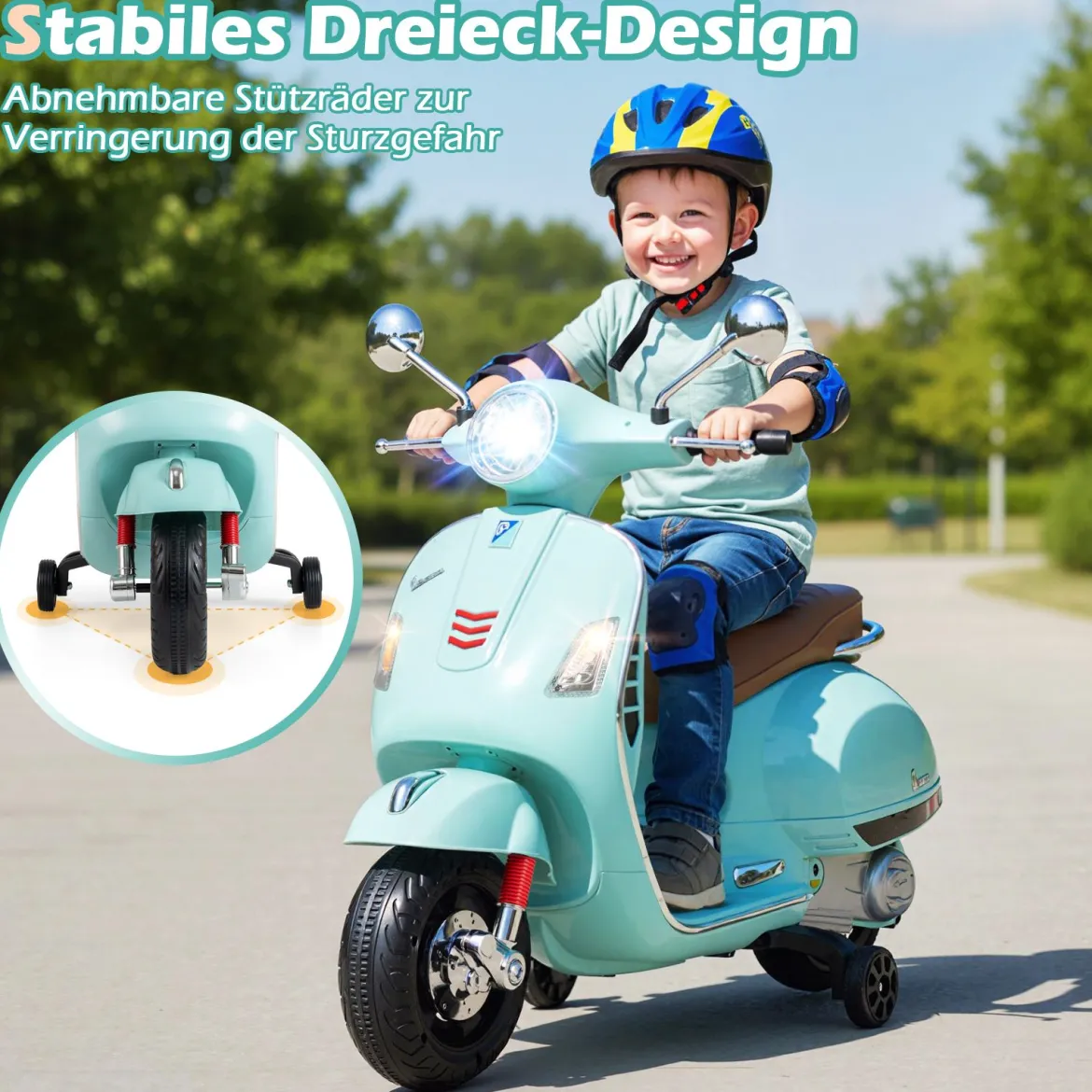 VESPA Kinder Motorrad mit LED-Scheinwerfer & Hupe Elektro Kindermotorrad Elektrofahrzeug Grün