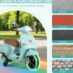 VESPA Kinder Motorrad mit LED-Scheinwerfer & Hupe Elektro Kindermotorrad Elektrofahrzeug Grün