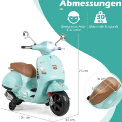 VESPA Kinder Motorrad mit LED-Scheinwerfer & Hupe Elektro Kindermotorrad Elektrofahrzeug Grün