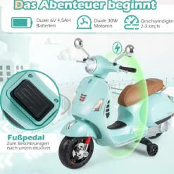 VESPA Kinder Motorrad mit LED-Scheinwerfer & Hupe Elektro Kindermotorrad Elektrofahrzeug Grün