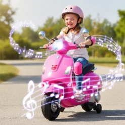 VESPA Kinder Motorrad mit LED-Scheinwerfer & Hupe Elektro Kindermotorrad Elektrofahrzeug Pink