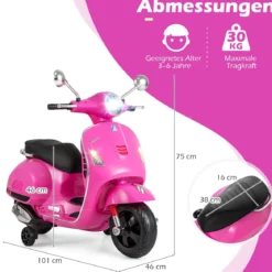 VESPA Kinder Motorrad mit LED-Scheinwerfer & Hupe Elektro Kindermotorrad Elektrofahrzeug Pink