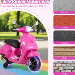 VESPA Kinder Motorrad mit LED-Scheinwerfer & Hupe Elektro Kindermotorrad Elektrofahrzeug Pink