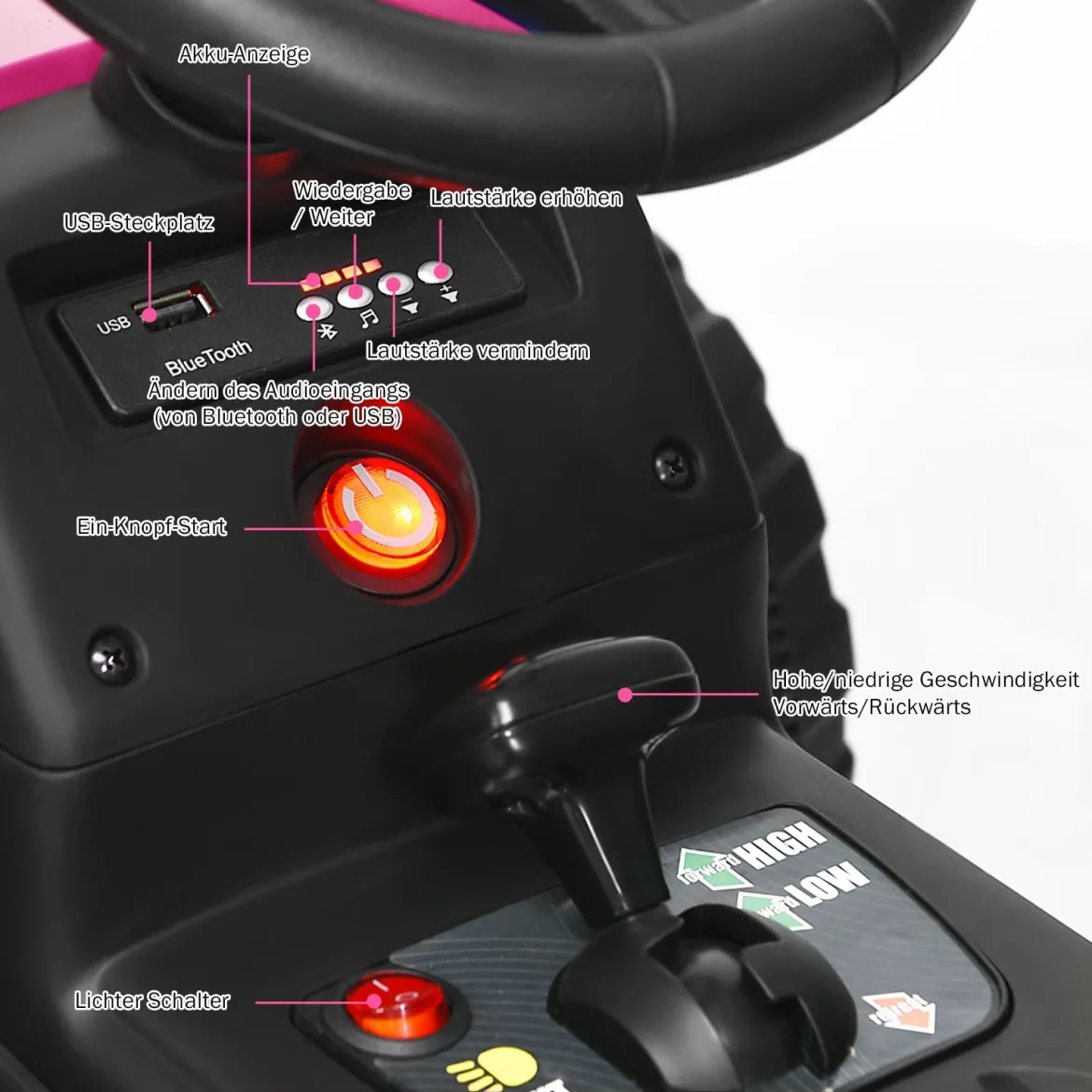 12V 3-Gang Traktor mit Abnehmbarem Anhänger & 2,4G Fernbedienung Kinder Aufsitztraktor