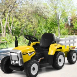12V 3-Gang Traktor mit Abnehmbarem Anhänger & 2,4G Fernbedienung Kinder Aufsitztraktor