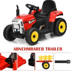 12V 3-Gang Traktor mit Abnehmbarem Anhänger & 2,4G Fernbedienung Kinder Aufsitztraktor