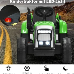 12V 3-Gang Traktor mit Abnehmbarem Anhänger & 2,4G Fernbedienung Kinder Aufsitztraktor