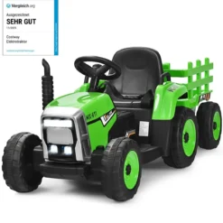 12V 3-Gang Traktor mit Abnehmbarem Anhänger & 2,4G Fernbedienung Kinder Aufsitztraktor