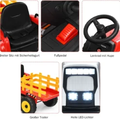 12V 3-Gang Traktor mit Abnehmbarem Anhänger & 2,4G Fernbedienung Kinder Aufsitztraktor