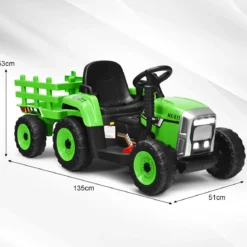 12V 3-Gang Traktor mit Abnehmbarem Anhänger & 2,4G Fernbedienung Kinder Aufsitztraktor