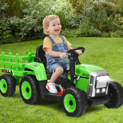 12V 3-Gang Traktor mit Abnehmbarem Anhänger & 2,4G Fernbedienung Kinder Aufsitztraktor