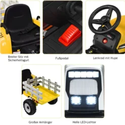 12V 3-Gang Traktor mit Abnehmbarem Anhänger & 2,4G Fernbedienung Kinder Aufsitztraktor