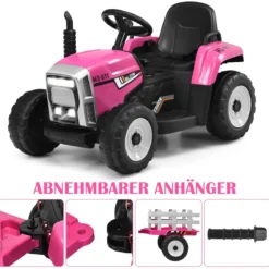 12V 3-Gang Traktor mit Abnehmbarem Anhänger & 2,4G Fernbedienung Kinder Aufsitztraktor