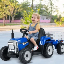 12V 3-Gang Traktor mit Abnehmbarem Anhänger & 2,4G Fernbedienung Kinder Aufsitztraktor