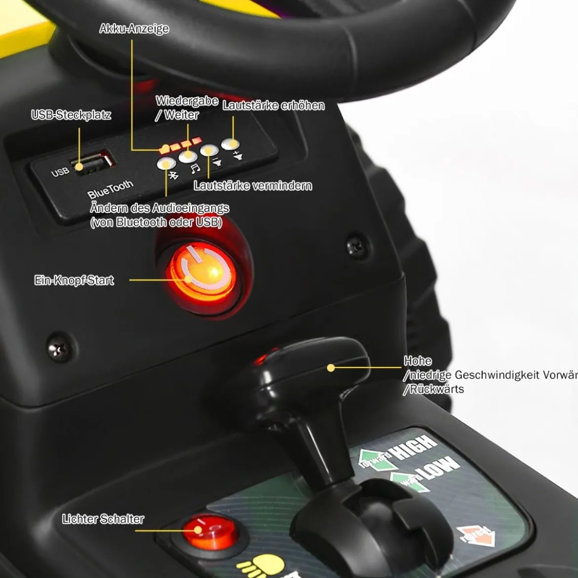 12V 3-Gang Traktor mit Abnehmbarem Anhänger & 2,4G Fernbedienung Kinder Aufsitztraktor
