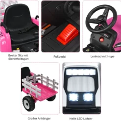 12V 3-Gang Traktor mit Abnehmbarem Anhänger & 2,4G Fernbedienung Kinder Aufsitztraktor
