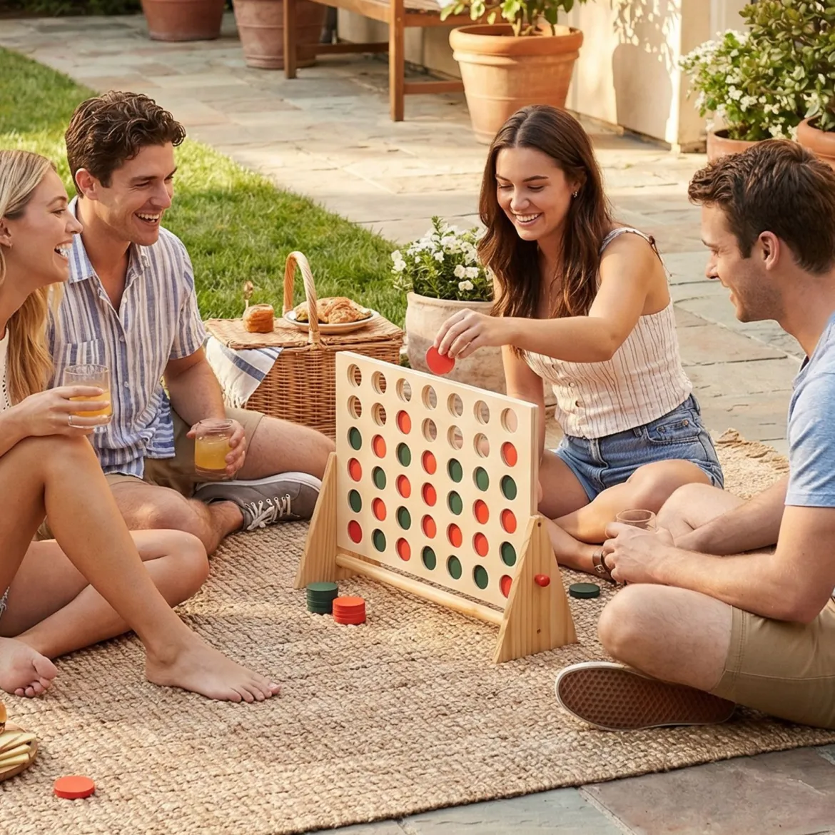 Vier Gewinnt aus Kiefernholz mit 42 Spielsteine Jumbo 4 Gewinnt Montessori Vier in Einer Reihe Spiel