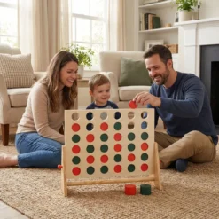 Vier Gewinnt aus Kiefernholz mit 42 Spielsteine Jumbo 4 Gewinnt Montessori Vier in Einer Reihe Spiel
