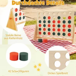 Vier Gewinnt aus Kiefernholz mit 42 Spielsteine Jumbo 4 Gewinnt Montessori Vier in Einer Reihe Spiel