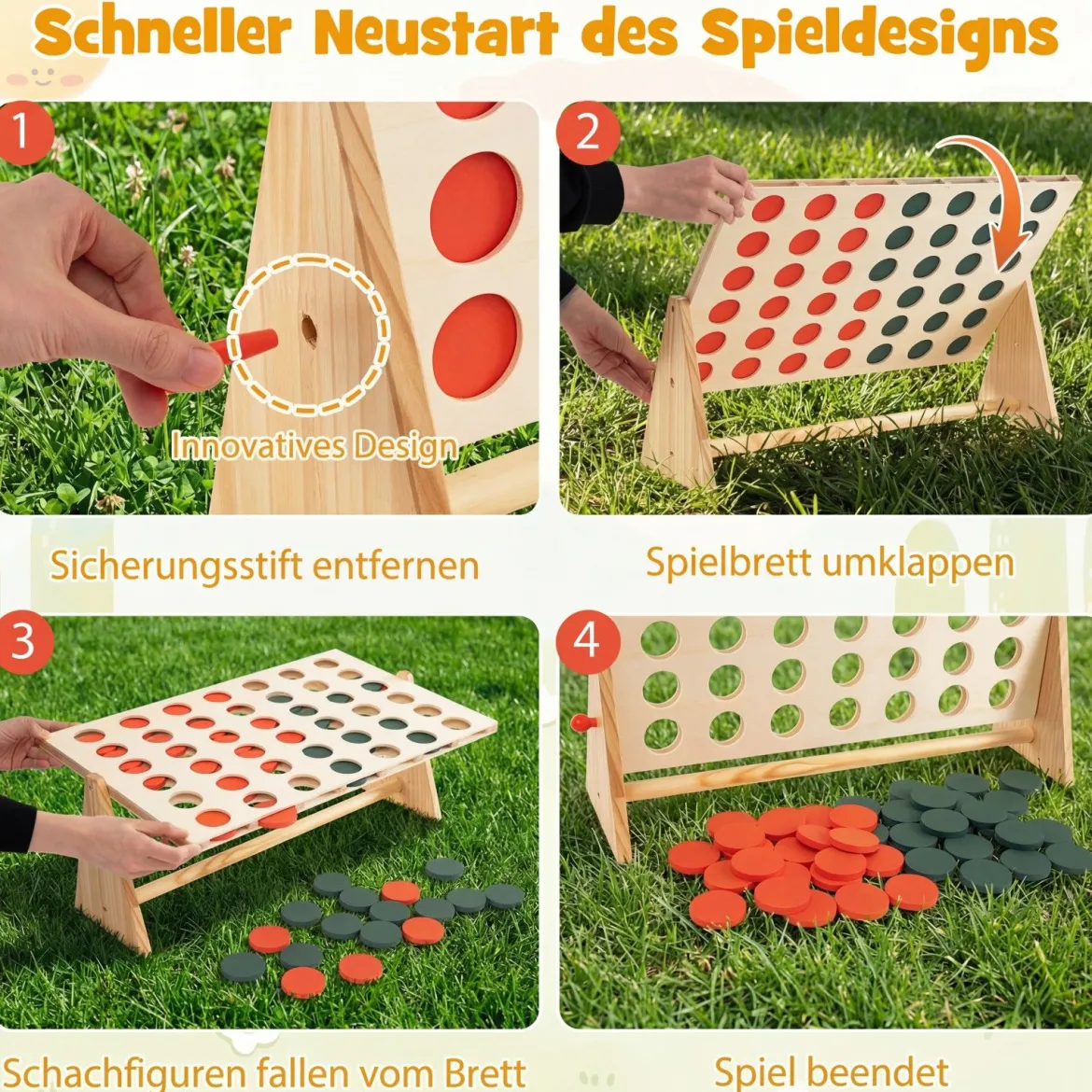 Vier Gewinnt aus Kiefernholz mit 42 Spielsteine Jumbo 4 Gewinnt Montessori Vier in Einer Reihe Spiel