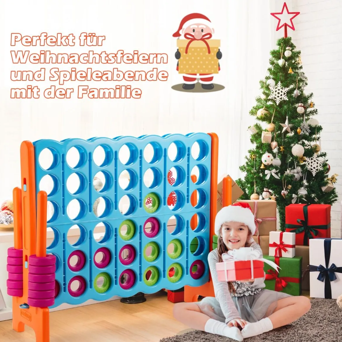 Vier-Gewinnt Spiel Vier in Einer Reihe Spiel mit 42 Jumbo Ringen 120 x 42 x 104 cm Blau + Orange