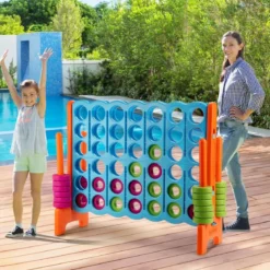 Vier-Gewinnt Spiel Vier in Einer Reihe Spiel mit 42 Jumbo Ringen 120 x 42 x 104 cm Blau + Orange