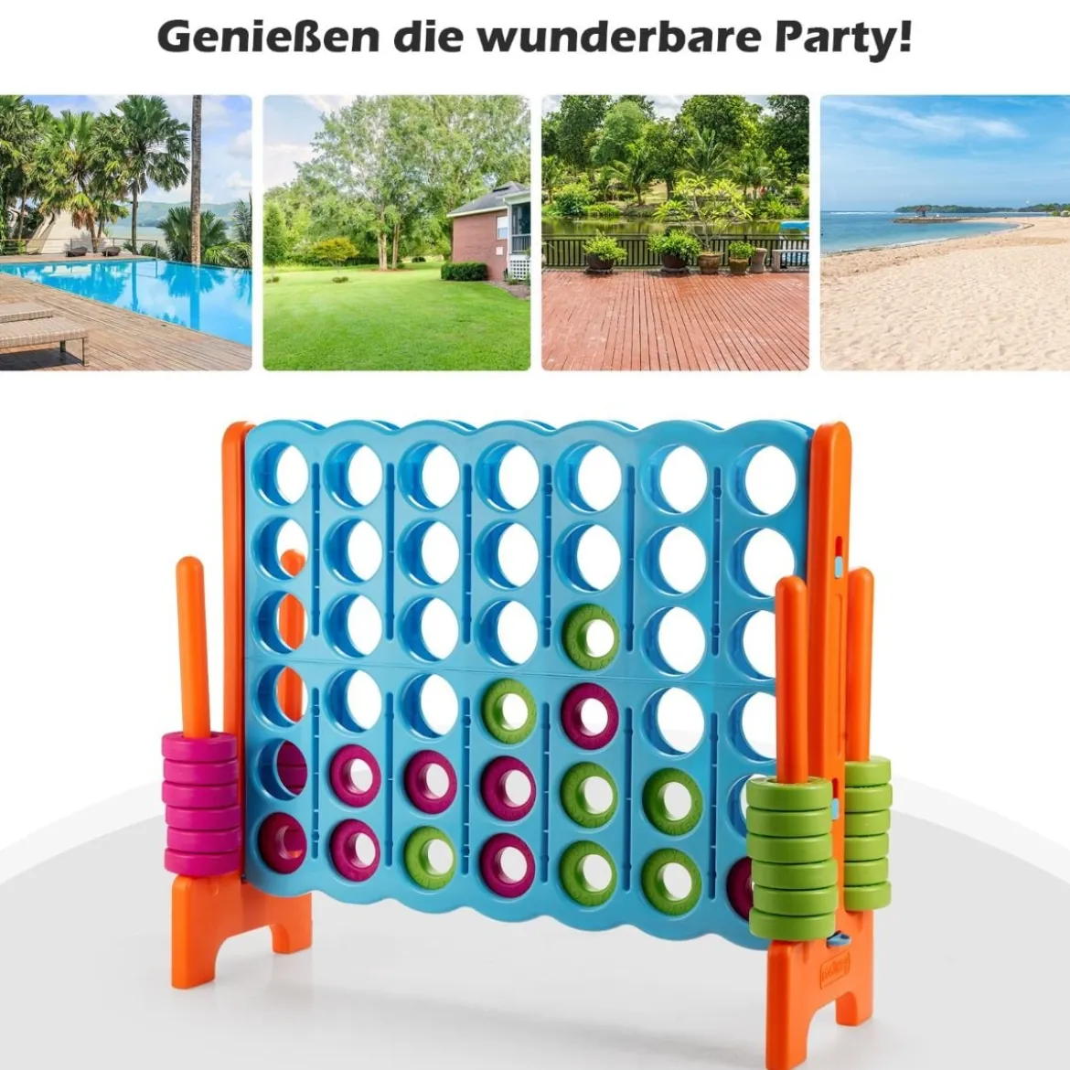 Vier-Gewinnt Spiel Vier in Einer Reihe Spiel mit 42 Jumbo Ringen 120 x 42 x 104 cm Blau + Orange