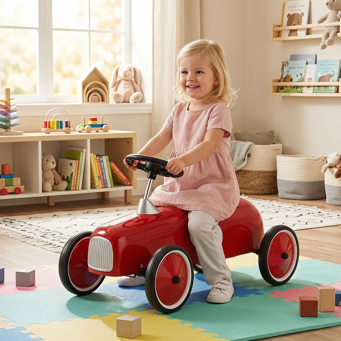Vintage Rutschauto aus Metall für Kleinkinder ab 18 Monaten Weiß/Schwarz/Rot