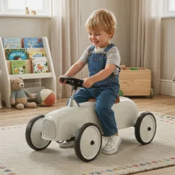 Vintage Rutschauto aus Metall für Kleinkinder ab 18 Monaten Weiß/Schwarz/Rot