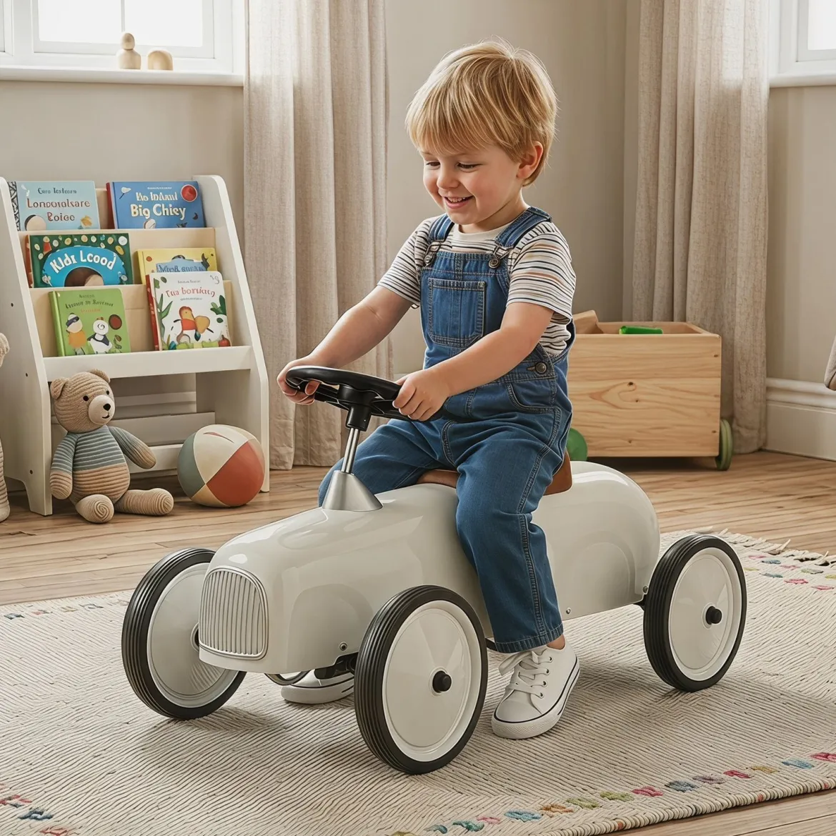Vintage Rutschauto aus Metall für Kleinkinder ab 18 Monaten Weiß/Schwarz/Rot