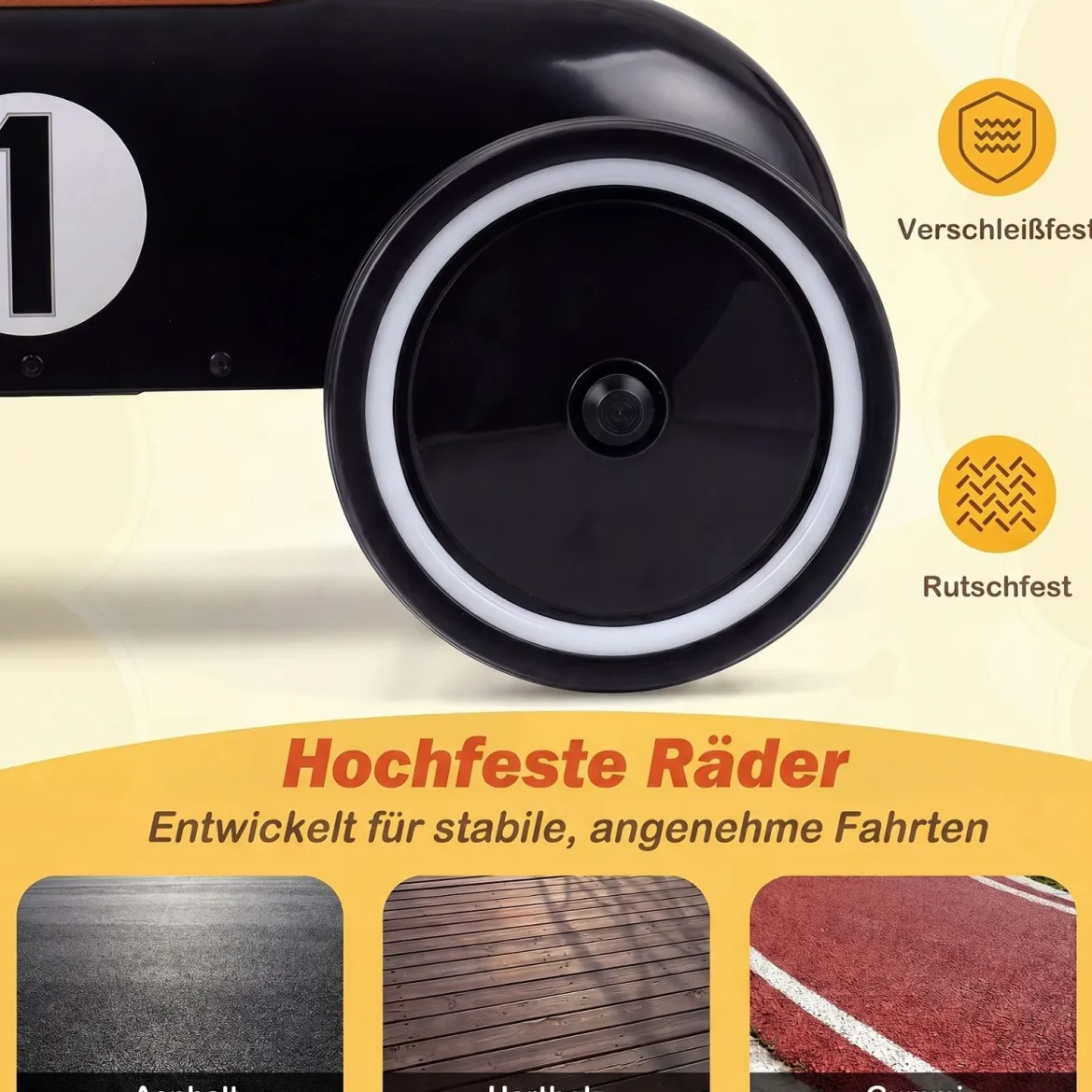 Vintage Rutschauto aus Metall für Kleinkinder ab 18 Monaten Weiß/Schwarz/Rot